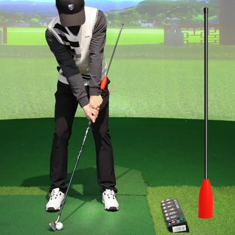 Tige d'entraînement swing golf – golfeur en posture d'adresse avec la tige tenue devant lui