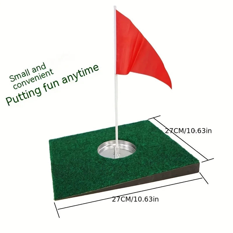 Mini green de putting – plaque 27 cm avec coupelle métallique et drapeau rouge, cotée