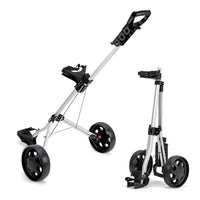 Chariot de golf 2 roues aluminium – chariot déployé et chariot replié côte à côte