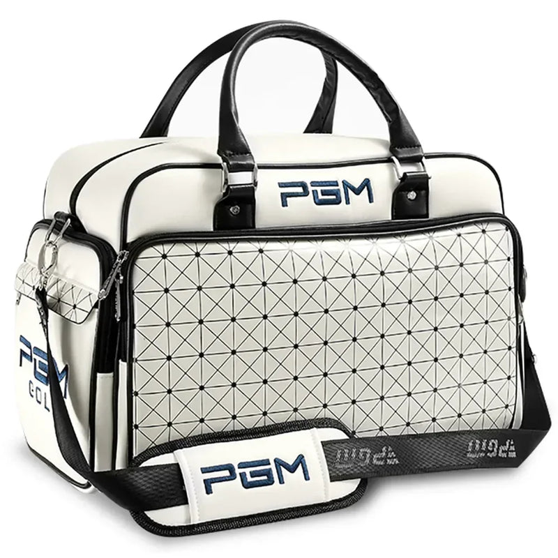 Sac boston de voyage blanc et noir – deux poignées, bandoulière et grande poche à l'avant