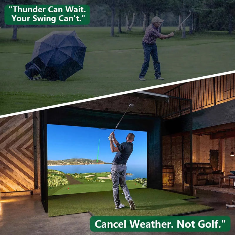 Cage de golf – le swing continue sous la pluie, enceinte d'intérieur avec écran