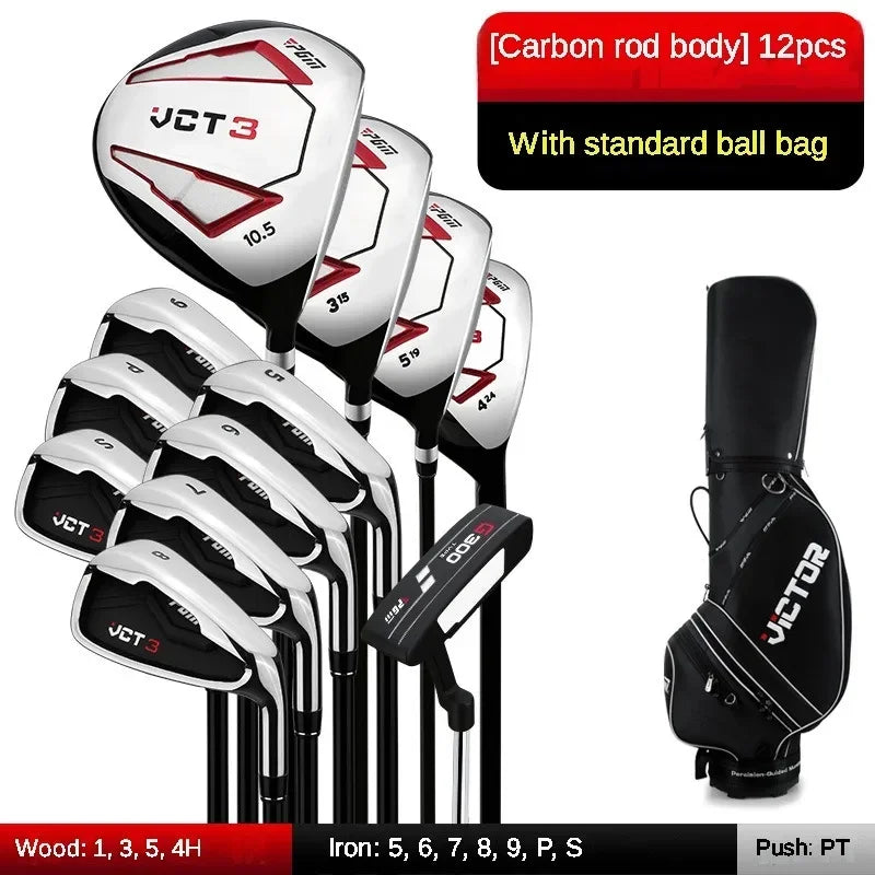 Set de golf complet homme droitier – 12 clubs à manche carbone avec sac noir