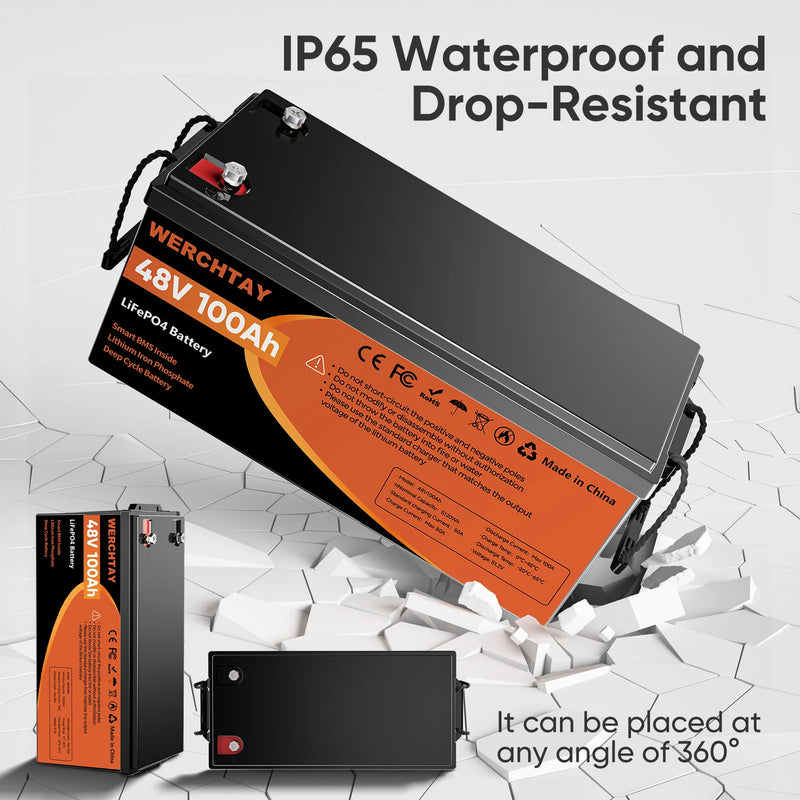 Batterie lithium voiturette de golf 48 V 100 Ah – bloc résistant à l'eau et aux chocs, indice IP65