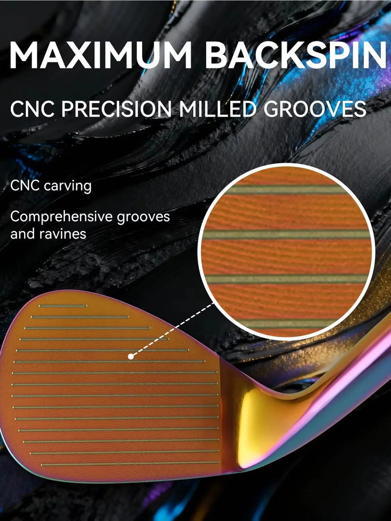 Wedge de golf iridescent – détail des rainures fraisées CNC de la face