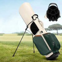 Sac de golf trépied léger en microfibre – sac sur ses pieds sur un parcours de golf, avec le haut du sac et ses compartiments