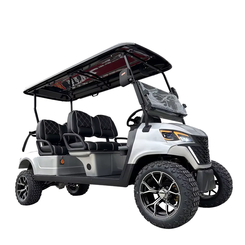 Voiturette de golf électrique surélevée – version grise à trois rangées de sièges