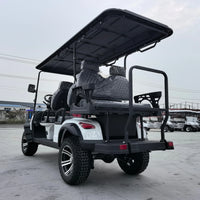 Voiturette de golf électrique blanche 4+2 – vue de trois quarts arrière avec barre de maintien