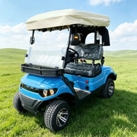 Voiturette de golf électrique – vue avant trois quarts avec panier avant