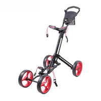Chariot de golf manuel 4 roues démontables – cadre noir et roues rouges, déployé