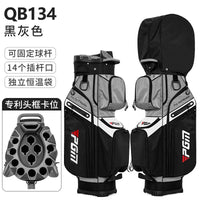 Sac de golf chariot 14 emplacements – sac noir et gris avec et sans capot, et vue du haut des emplacements