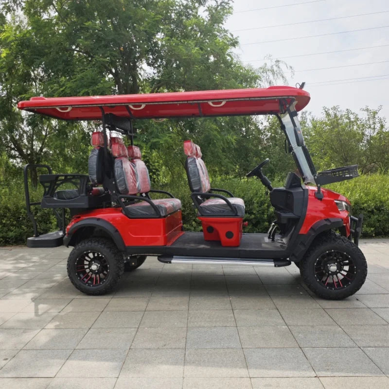 Voiturette de golf électrique tout-terrain – vue de profil de la version à plusieurs rangées de sièges