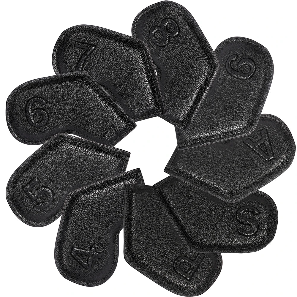 Couvre fer golf noir, 9 housses en cuir grainé à numéros gaufrés