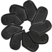 Couvre fer golf noir, 9 housses en cuir grainé à numéros gaufrés