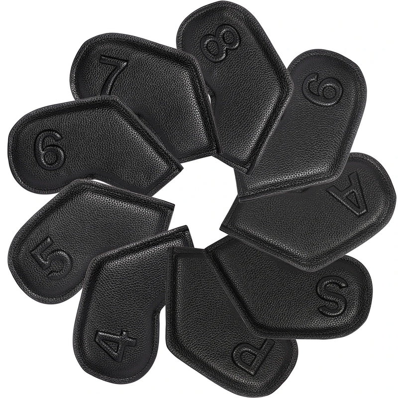 Couvre fer golf noir, 9 housses en cuir grainé à numéros gaufrés