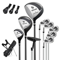Set de golf complet gaucher – couvre-clubs, bois, fers, putter et sac