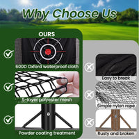 Filet de golf avec cible – comparaison du filet à 5 brins, de la toile Oxford et du cadre traité par poudrage