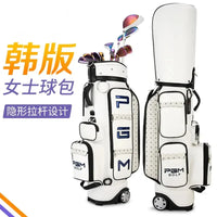 Sac de golf tour blanc à roulettes – sac blanc à roulettes avec poignée télescopique sortie, deux vues et clubs rangés