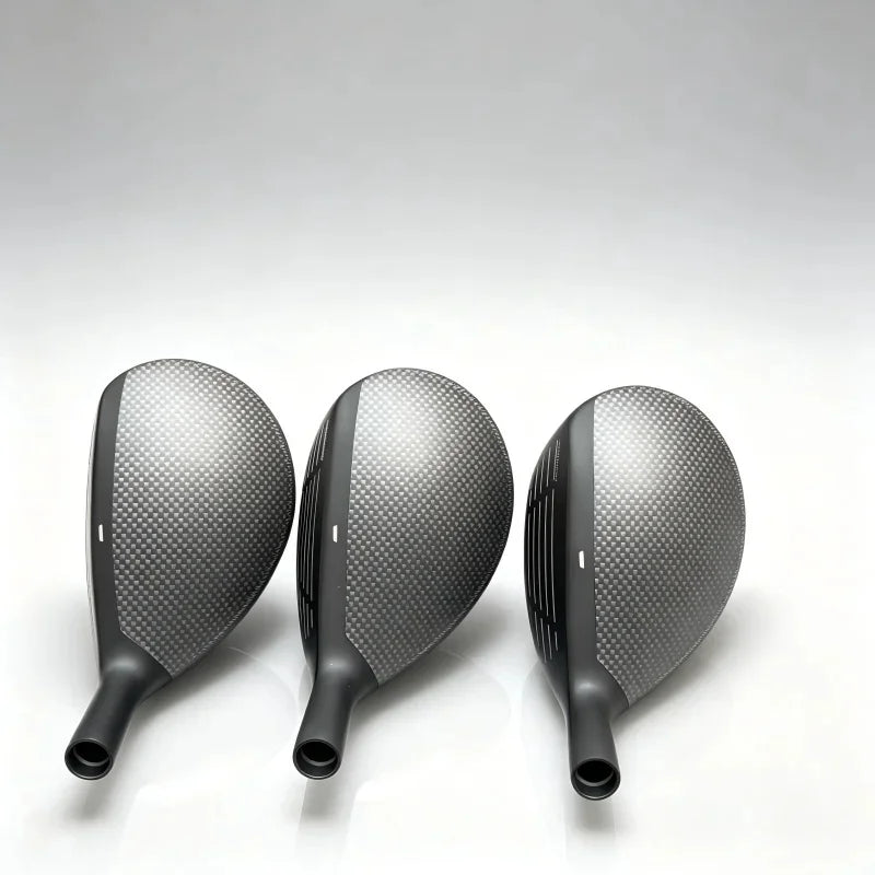 Hybride golf noir – trois têtes vues de dessus avec la couronne texturée