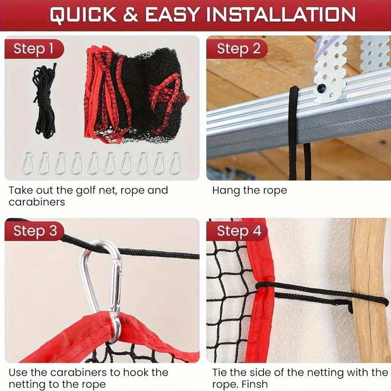 Filet de golf 3 × 3 m – installation en quatre étapes avec la corde et les mousquetons