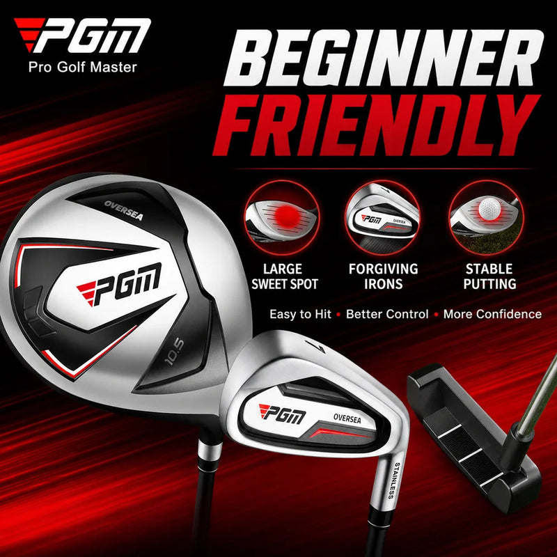 Set de golf complet homme – gros plan sur la tête du driver, d'un fer et du putter