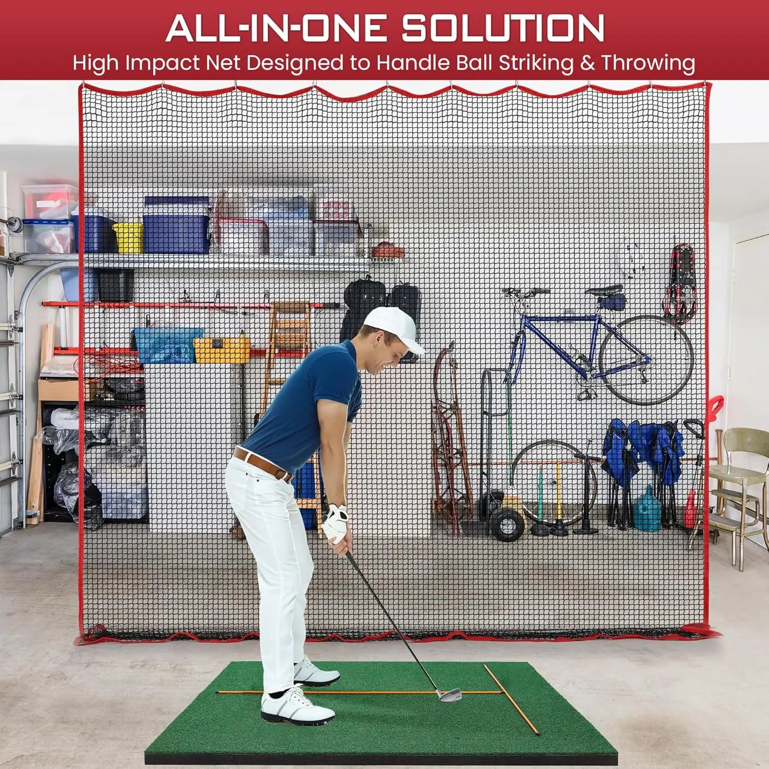 Filet pare-balles golf 3 x 3 m, maille fine de 1,9 cm, bord rouge