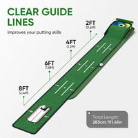 Tapis de putting avec miroir – repères de distance de 60 à 240 cm et longueur totale de 283 cm