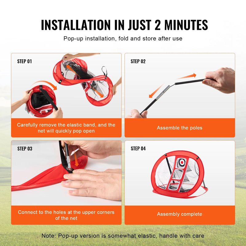 Filet de chipping golf pop-up rouge – les quatre étapes d'installation