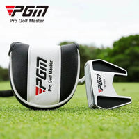 Putter maillet debout – tête argent et noir avec un couvre-putter blanc et noir sur le gazon