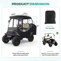 Housse de voiturette de golf – schéma des dimensions et sac de rangement