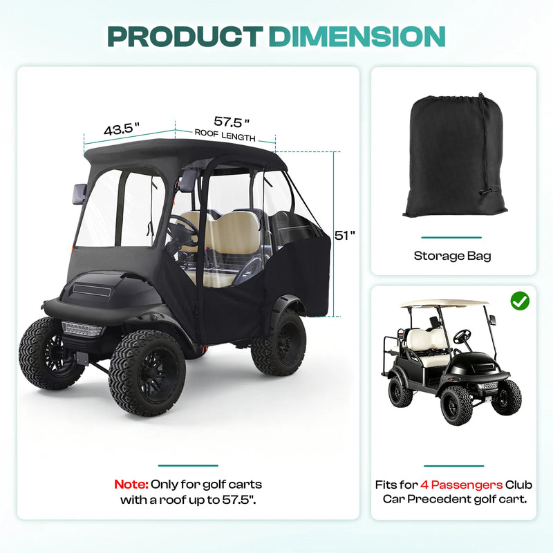 Housse de voiturette de golf – schéma des dimensions et sac de rangement