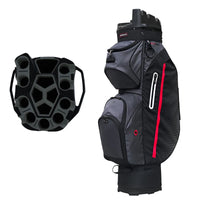 Sac de golf chariot noir et gris, vue du plateau et du côté