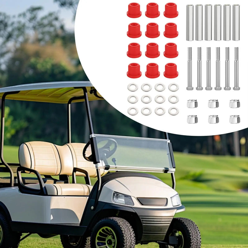 Kit de bagues de suspension – contenu du kit présenté sur une voiturette de golf blanche