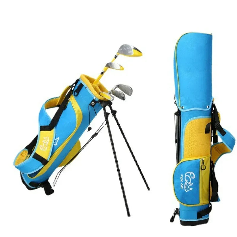 Set de golf enfant 5 clubs – sac trépied bleu et jaune
