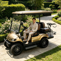 Voiturette de golf électrique – vue avant trois quarts avec pare-chocs et barre de son