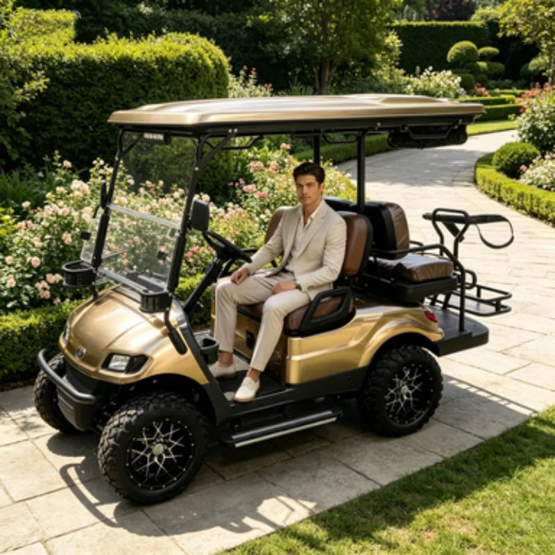 Voiturette de golf électrique – vue avant trois quarts avec pare-chocs et barre de son