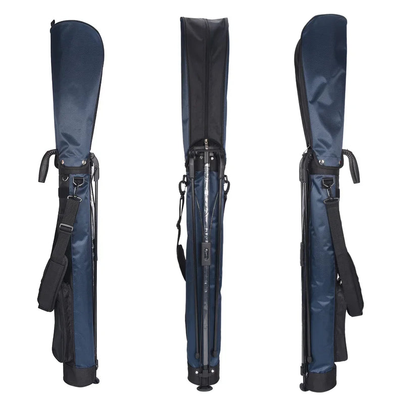 Petit sac de golf léger – sac bleu marine vu de dos, de face et de côté