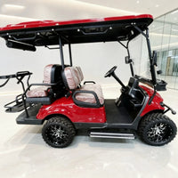 Voiturette de golf tout-terrain 4 places – vue de côté, banquettes et volant