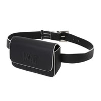 Sac ceinture golf femme – version noire, vue de trois quarts avec le rabat et la ceinture
