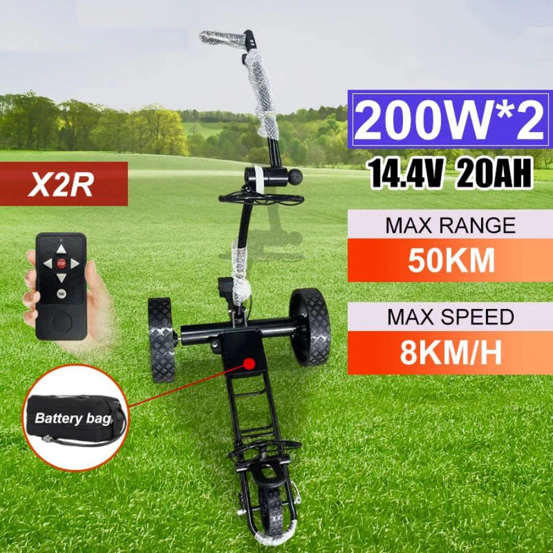 Chariot de golf électrique télécommandé – modèle noir avec télécommande et sac de batterie