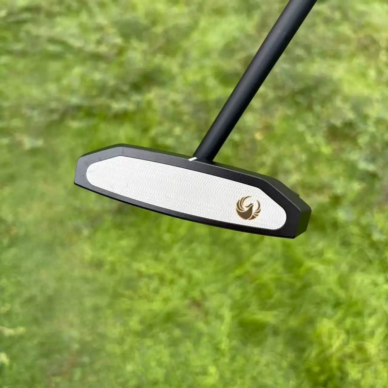 Putter maillet à insert coloré – face argentée vue de côté avec le manche