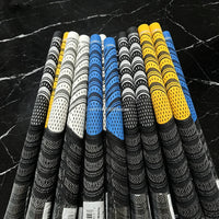 Grips de golf à fil de coton – grips noirs à zone colorée alignés en rangées
