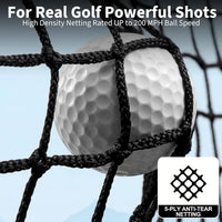 Filet de golf rouge – gros plan sur le filet à 5 couches avec une balle de golf