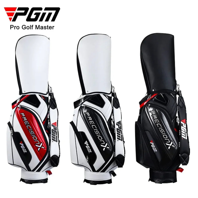 Sac de golf tour en microfibre – trois sacs blanc et rouge, blanc et noir et noir vus de face