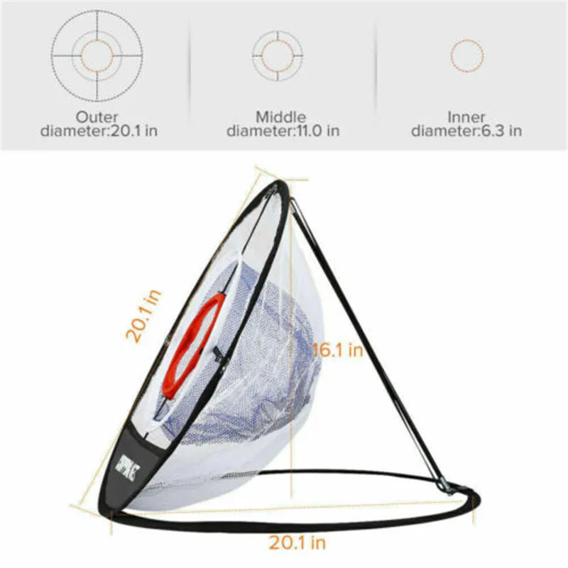 Filet de chipping golf rond – schéma des dimensions et des diamètres des anneaux