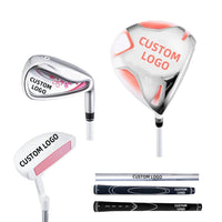 Set de golf complet femme et junior – exemples de logo sur le driver, le fer, le putter et les grips