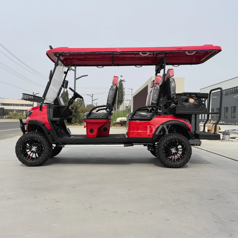 Voiturette de golf électrique 6 places rouge – vue de profil