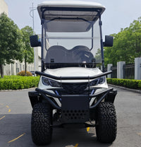 Voiturette de golf électrique lithium blanche – vue de face avec pare-chocs tubulaire