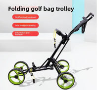 Chariot de golf manuel 4 roues démontables – chariot pliable avec porte-score, frein et roues vertes