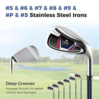 Kit de golf complet droitier 11 clubs – fers en acier inoxydable à rainures profondes