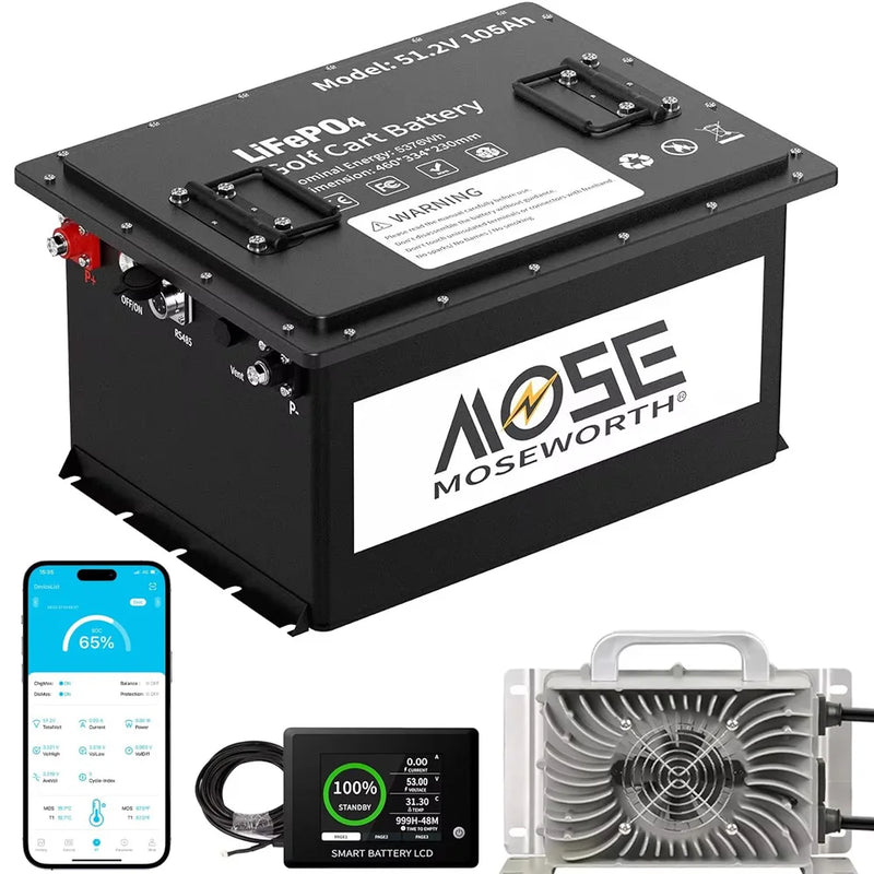 Batterie lithium voiturette de golf 48 V 105 Ah – bloc avec écran de contrôle, application mobile et chargeur